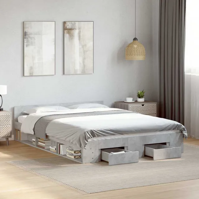 vidaXL Bedframe met lades bewerkt hout betongrijs 160x200 cm grijs
