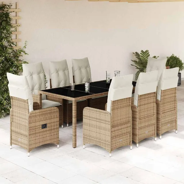 vidaXL 9-delige Bistroset met kussens poly rattan beige, foto 2