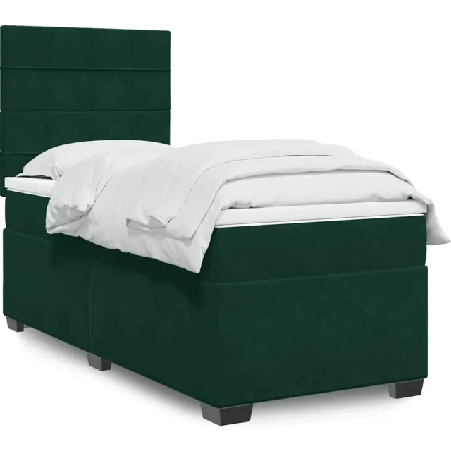 vidaXL Boxspring met matras fluweel donkergroen 90x190 cm groen