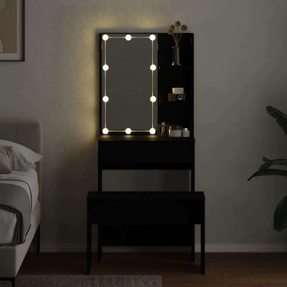 vidaXL LED Make-up Tafel Set 2 st Zwart Eiken 60 x 40 x 140 cm, foto 3