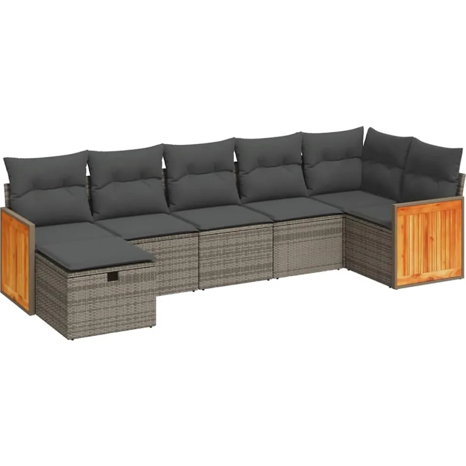 vidaXL 7-delige Loungeset met kussens poly rattan grijs, foto 3