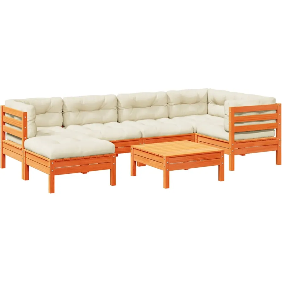 vidaXL 7-delige Loungeset met kussens massief grenenhout wasbruin