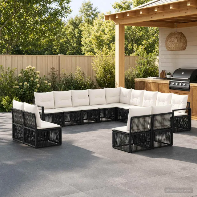 vidaXL Tuinbankenset 13 st 13-zits Zwart poly rattan, foto 2