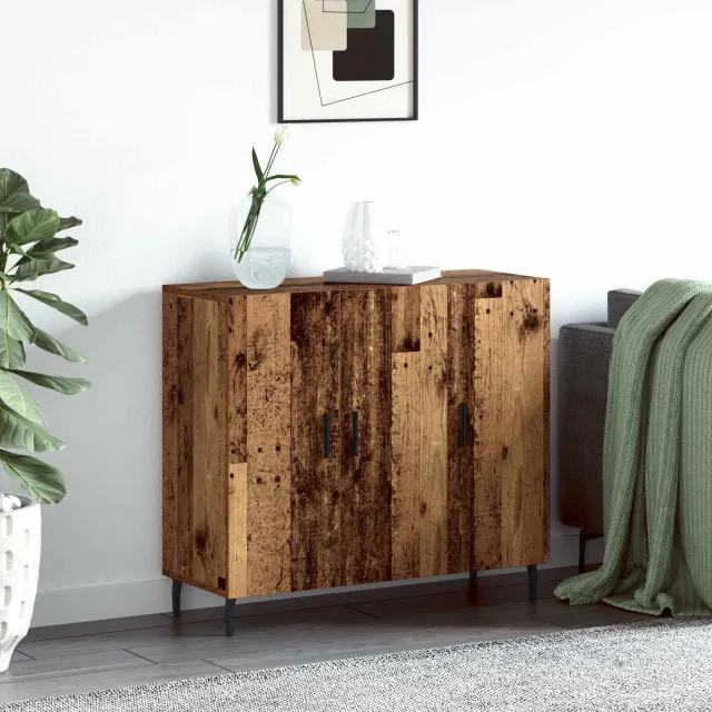 vidaXL Dressoir Oudhout 90 x 34 x 80 cm Bewerkt hout Bruin