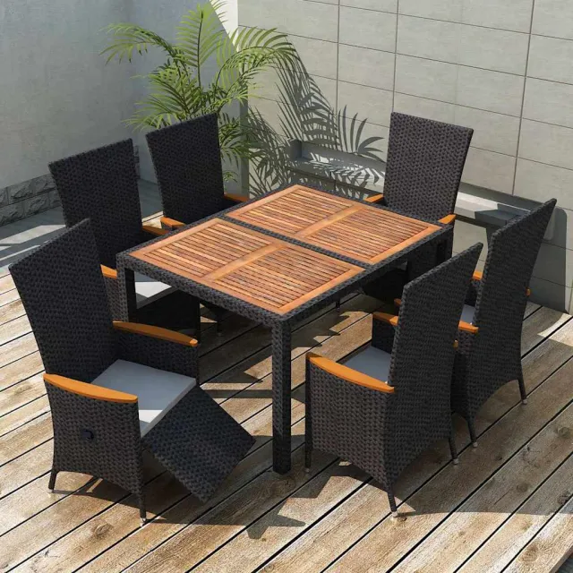 vidaXL 7-delige Tuinset poly rattan acaciahout zwart, foto 2
