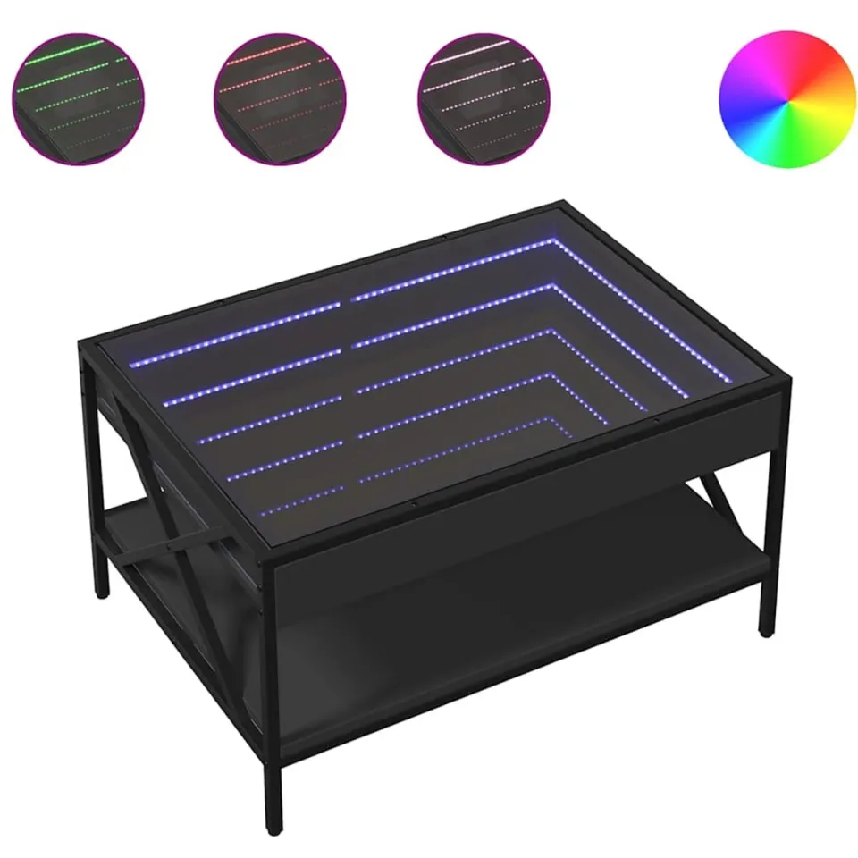 vidaXL Salontafel met Infinity LED 70x50x38 cm zwart, foto 3