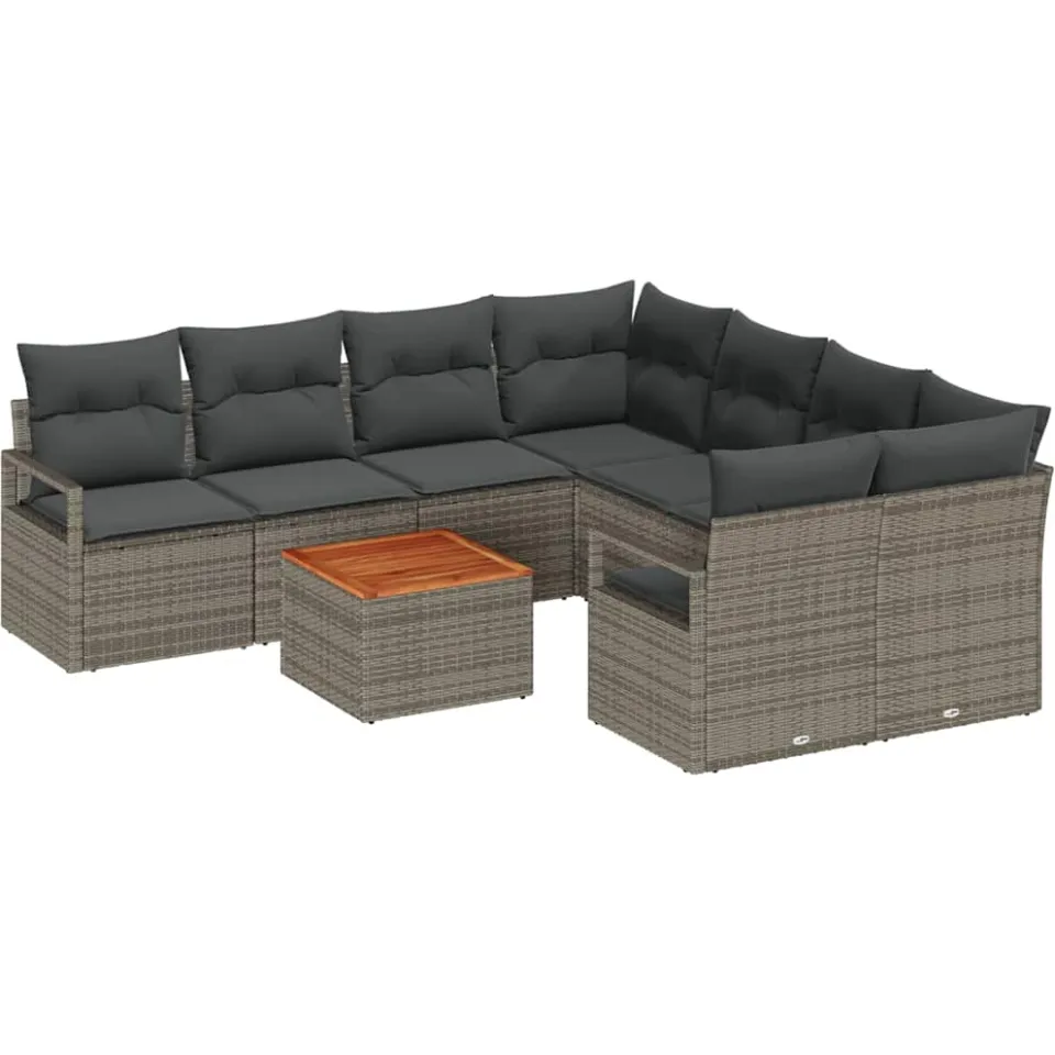vidaXL Tuinbankenset 9 st Grijs poly rattan