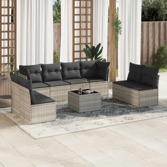 vidaXL 9-delige Loungeset met kussens poly rattan lichtgrijs grijs, foto 2
