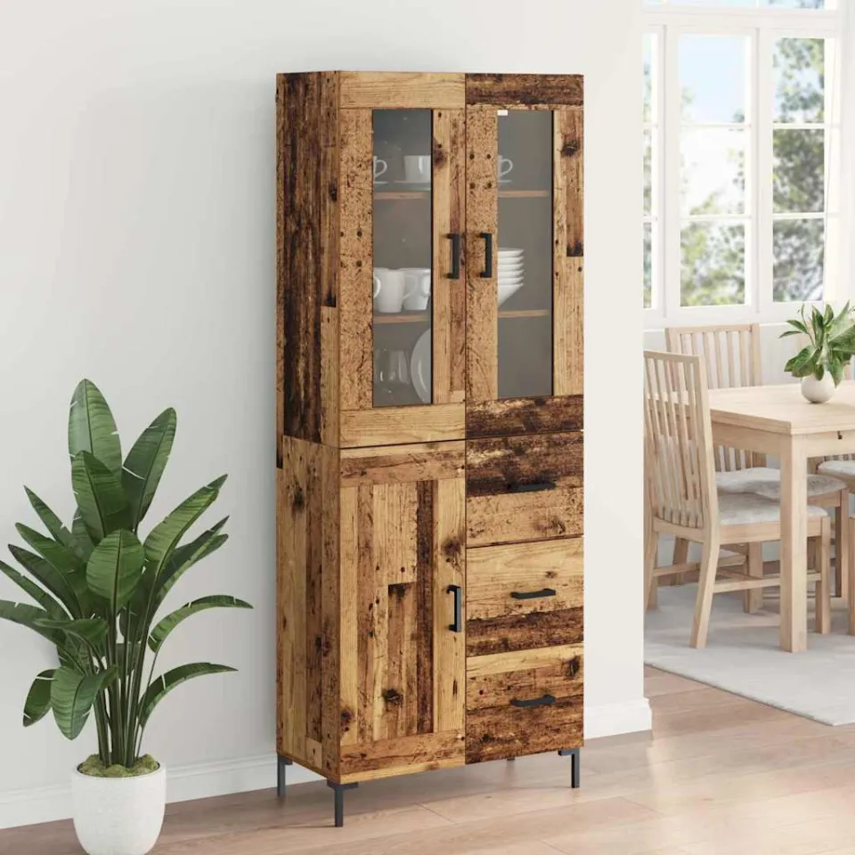 vidaXL Hoge kast 2 st Oudhout 69,5 x 34 x 180 cm Bewerkt hout bruin, foto 4