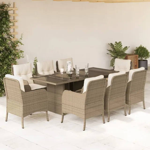 vidaXL 9-delige Tuinset met kussens poly rattan beige, foto 2