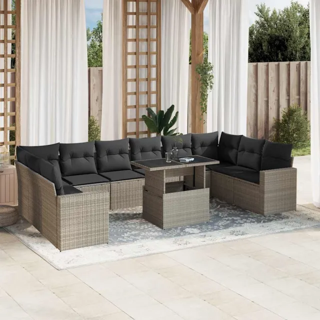 vidaXL 11-delige Loungeset met kussens poly rattan lichtgrijs grijs, foto 2