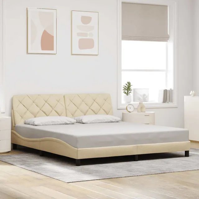 vidaXL Bedframe zonder matras stof crèmekleurig 180x200 cm