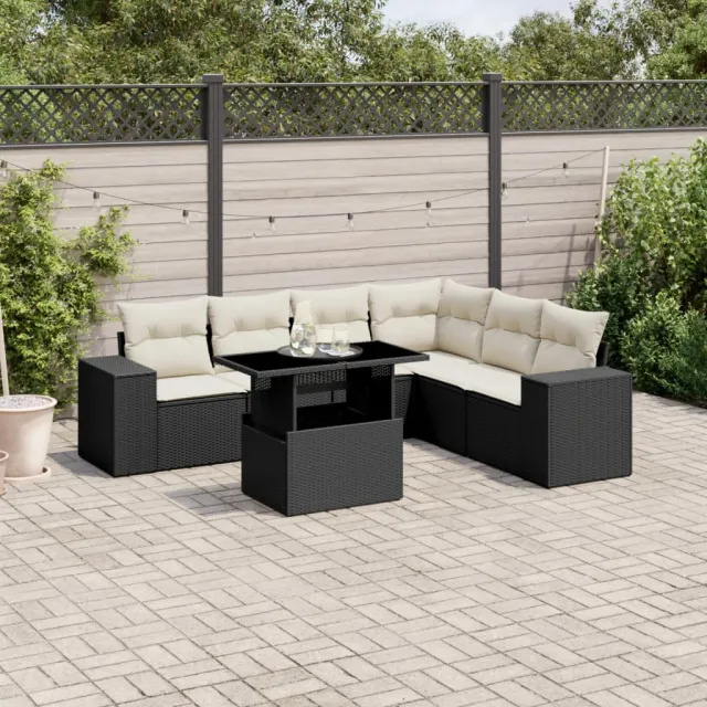 vidaXL 7-delige Loungeset met kussens poly rattan zwart, foto 2