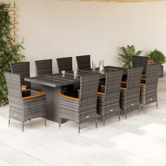 vidaXL 11-delige Tuinset met kussens poly rattan grijs, foto 2