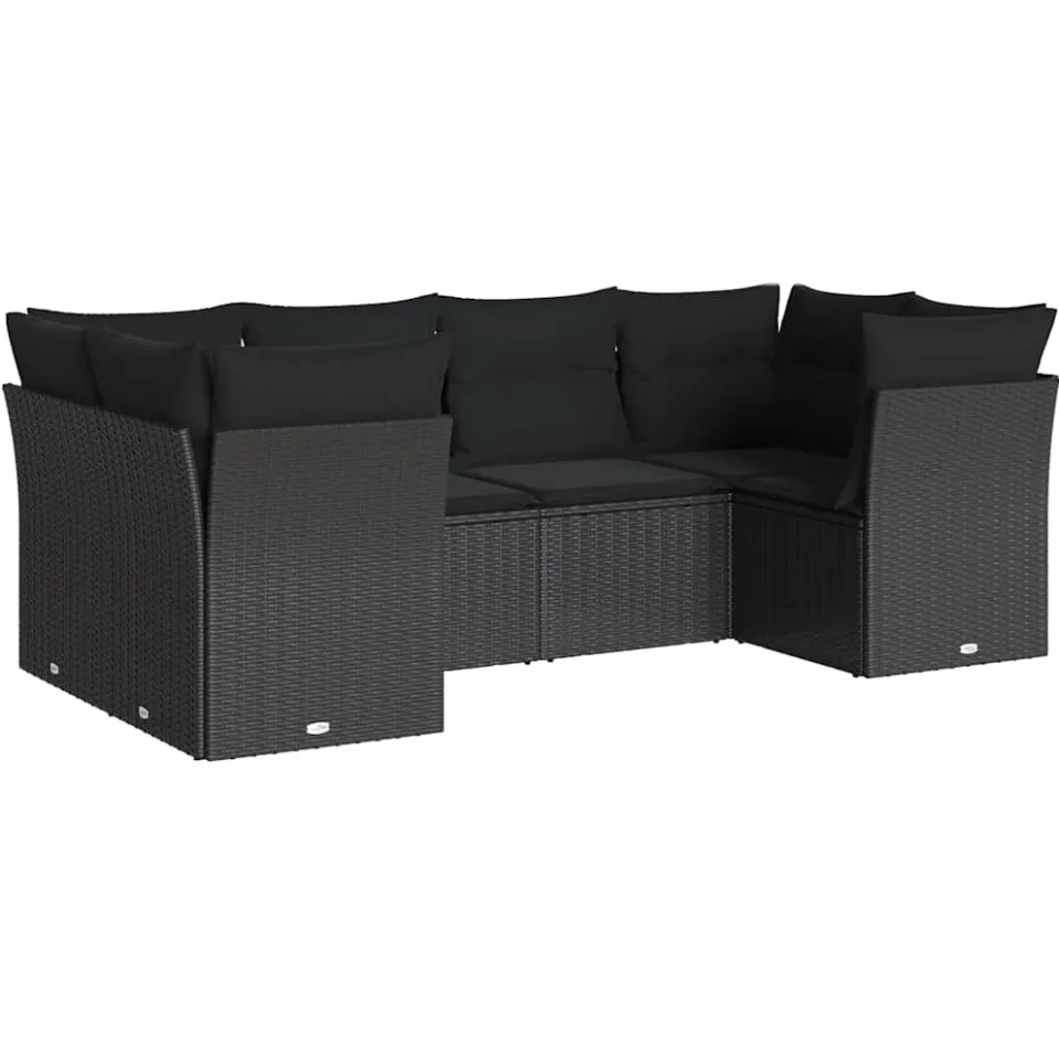 vidaXL 6-delige Loungeset met kussens poly rattan zwart, foto 3