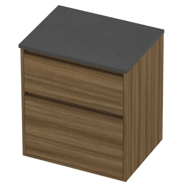 Proline Deck Badmeubelset Hardsteen Greeploos Asymmetrisch 60x46x67 cm Blue Stone Caramel Walnut Houtlook