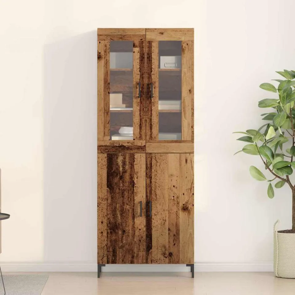 vidaXL Hoge kast 2 st Oud hout 69,5 x 34 x 180 cm Bewerkt hout bruin, foto 3
