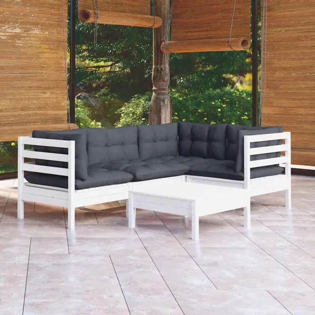 vidaXL 5-delige Loungeset met kussens grenenhout wit, foto 2