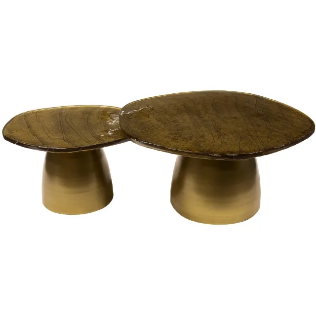 Nest of Nora Salontafel set Olav - Set van 2 rond - Antiek goud - Glazen salontafel