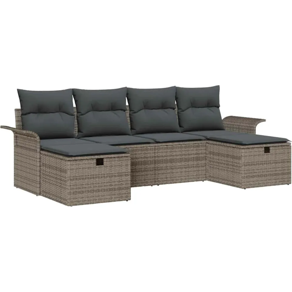 vidaXL Tuin Sofa Set 6 st Poly riet Grijs