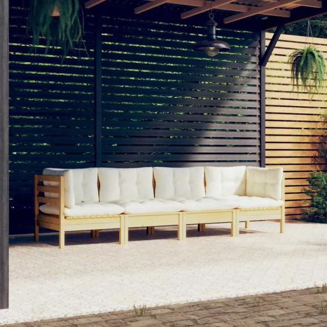 vidaXL 4-delige Loungeset met crèmekleurige kussens massief grenenhout, foto 2