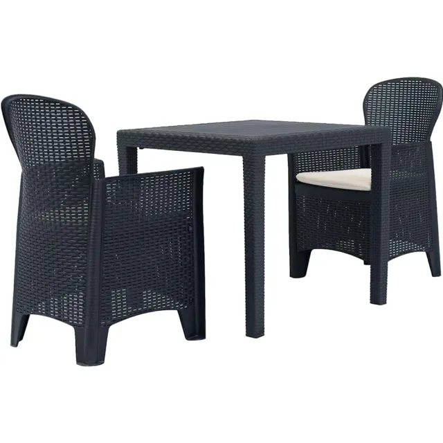 vidaXL 3-delige Tuinset rattan-look kunststof antraciet, foto 2