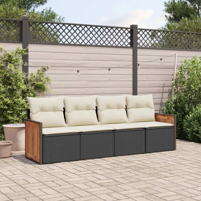 vidaXL 4-delige Loungeset met kussens poly rattan zwart, foto 2