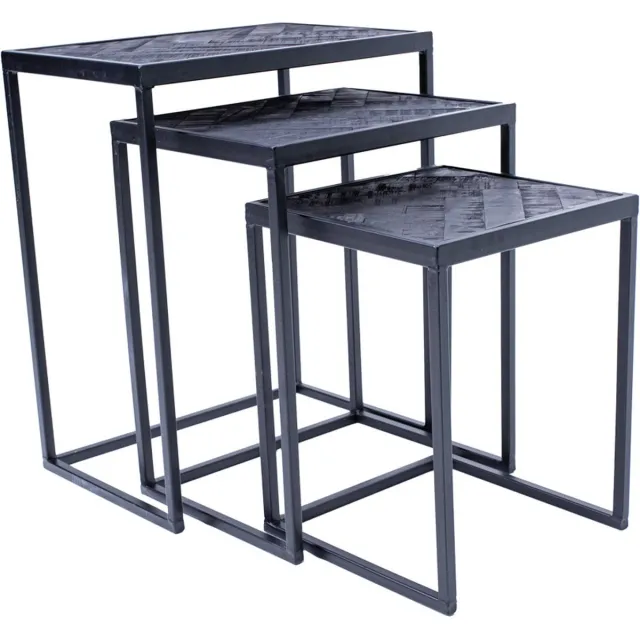 Happyment Bijzettafel deluxe - Set van 3 - Industrieel - Laptoptafel - Ontbijt - Bed - Rond - Zwart
