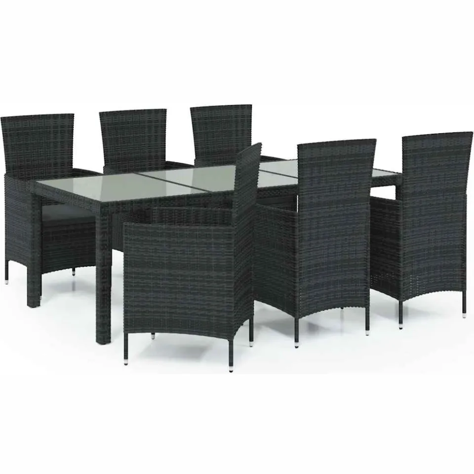 vidaXL 7-delige Tuinset met kussens poly rattan zwart, foto 3