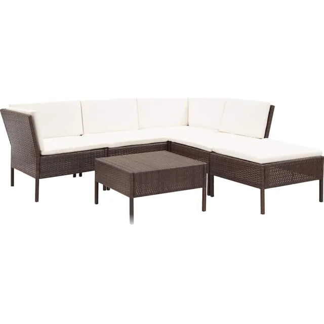 vidaXL 6-delige Loungeset met kussens poly rattan bruin, foto 2
