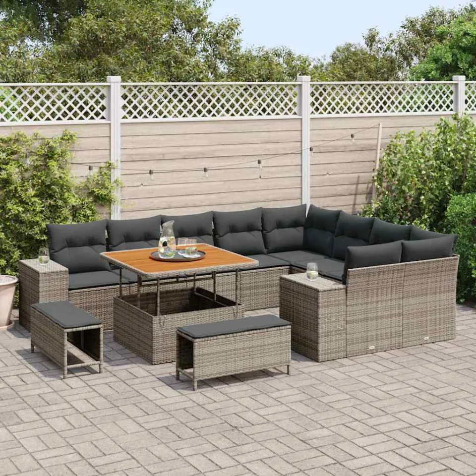 vidaXL Tuin Sofa Set 12 st Grijs poly rattan, foto 3