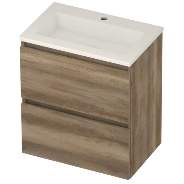 Basic-Line Mood 39 Badmeubelset Acryl 1 Kraangat Greeploos 60x39x62 cm Scotch Oak Glans Wit