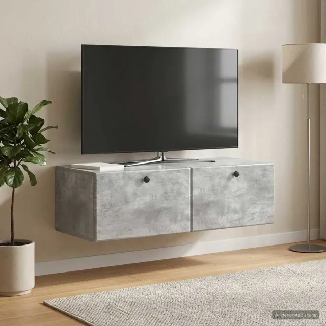 vidaXL Wandbeugel TV-kast 98 x 41 x 30 cm Betongrijs Bewerkt hout
