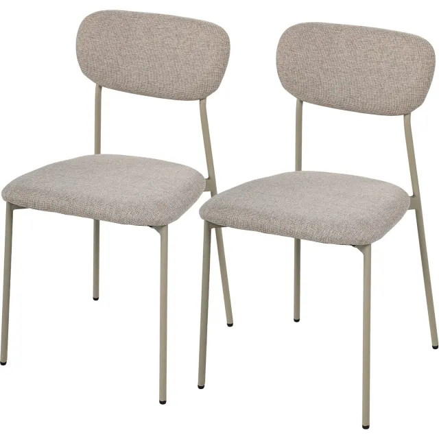 Lunpog Eetkamerstoelen, 2-delige set, linnen stof, gestoffeerde eetkamerstoelen, moderne keukenstoelen zonder armleuning en metalen poten, bruin Marron