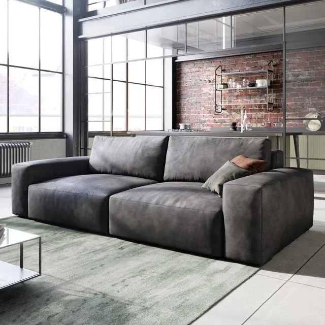 DELIFE Big-sofa Lanzo kunstleer vintage antraciet 230x95 cm Grijs