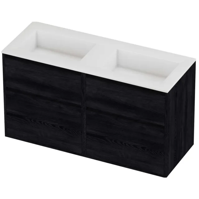 Proline Aristo Badmeubelset Polystone Elegant Dubbel 120x46x67 cm Glans Wit Black Oak Eiken