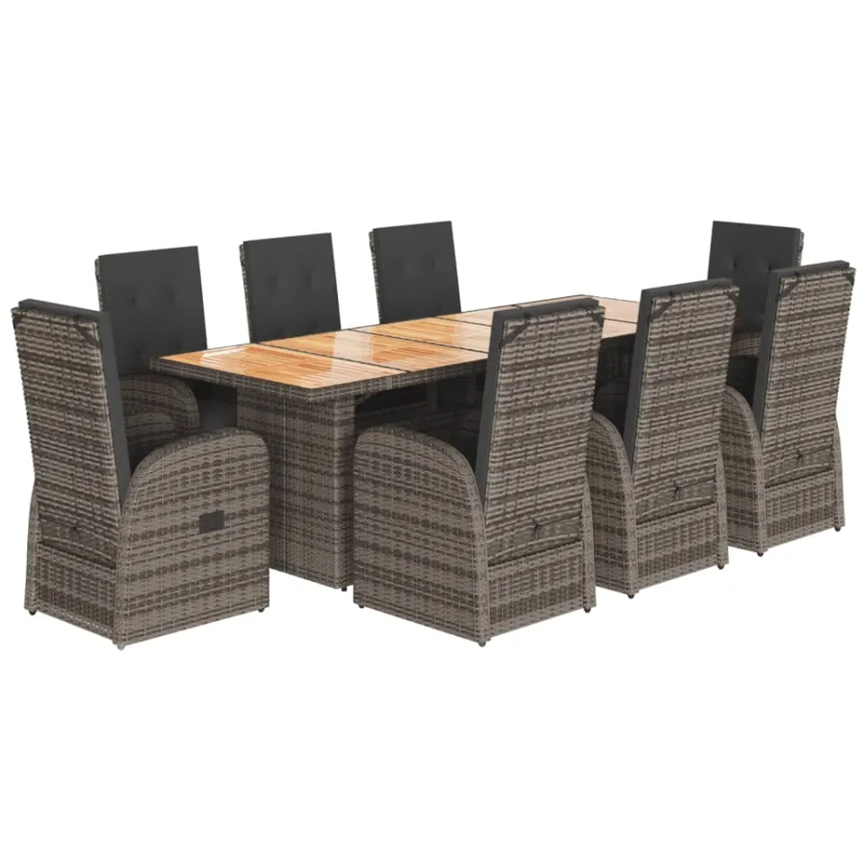 vidaXL 9-delige Tuinset met kussens poly rattan grijs, foto 3