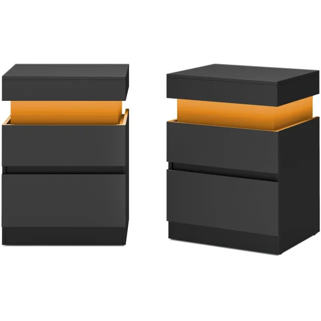 Songmics Bijzettafel met oplaadstation - Set van 2 - Spaanplaat en MDF - Met verlichting - 2 lades Oranje