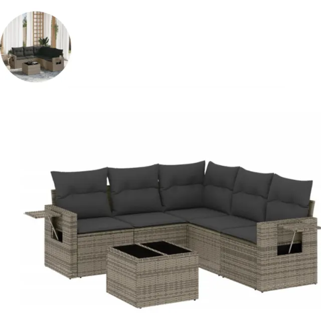 GranMaison Loungeset - 6-delige - Tuinmeubels - Palletkussens - Weerbestendig - Tuinbank - Comfortabel Zitten - Modulair Bankstel - Poly rattan - Bruin Grijs