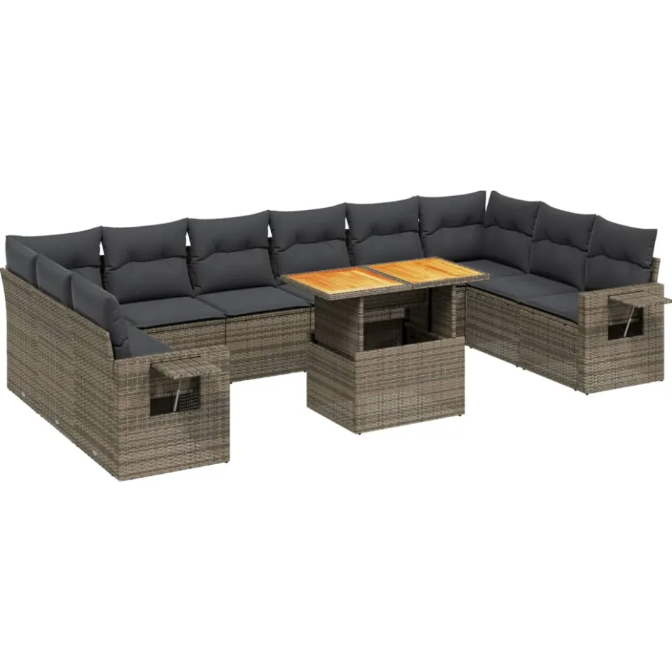 vidaXL 11-delige Loungeset met kussens poly rattan grijs
