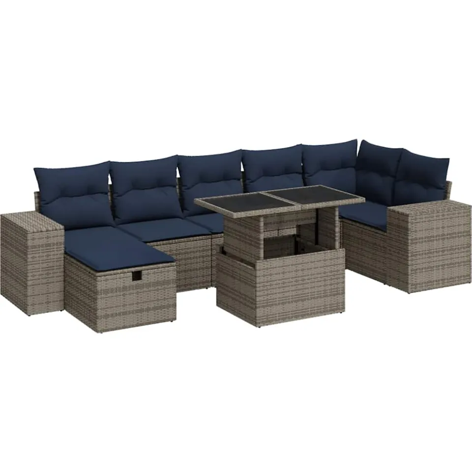 vidaXL 8-delige Loungeset met kussens poly rattan acacia bruin, foto 3