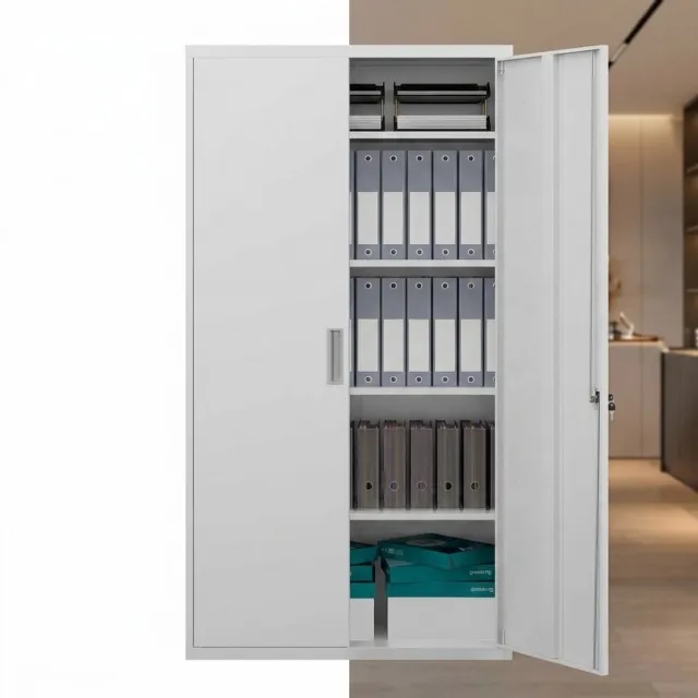 GranMaison Archiefkast - Dossierkast - Roldeurkast - Kantoorkast - Opbergkasten met deuren - Archiefkast Metaal - 80 x 40 x 180 cm - Wit - Uitneembare planken