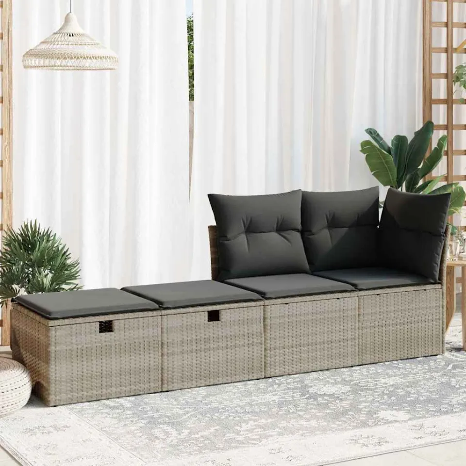 vidaXL 2-delige Loungeset met kussens poly rattan acacia lichtgrijs grijs, foto 3