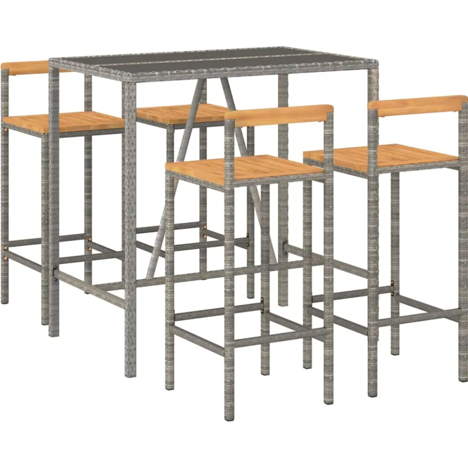 vidaXL 5-delige Tuinbarset poly rattan en massief acaciahout grijs