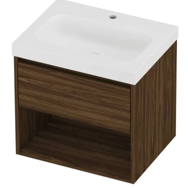 Proline Haga Badmeubelset Polystone Mezza 1 Kraangat Met Schap 60x46x58 cm Mat White Cabana Oak Eiken