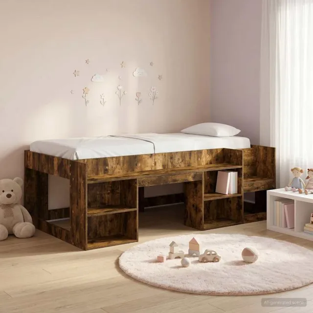 vidaXL Jeugd bedframe met opbergruimte Gerookt eiken 100 x 200 cm Bruin