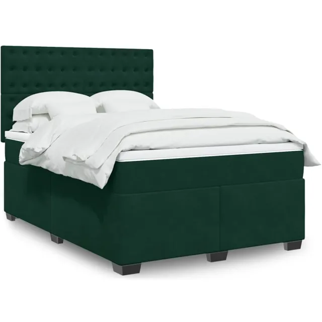 vidaXL Boxspring met matras fluweel donkergroen 140x200 cm groen