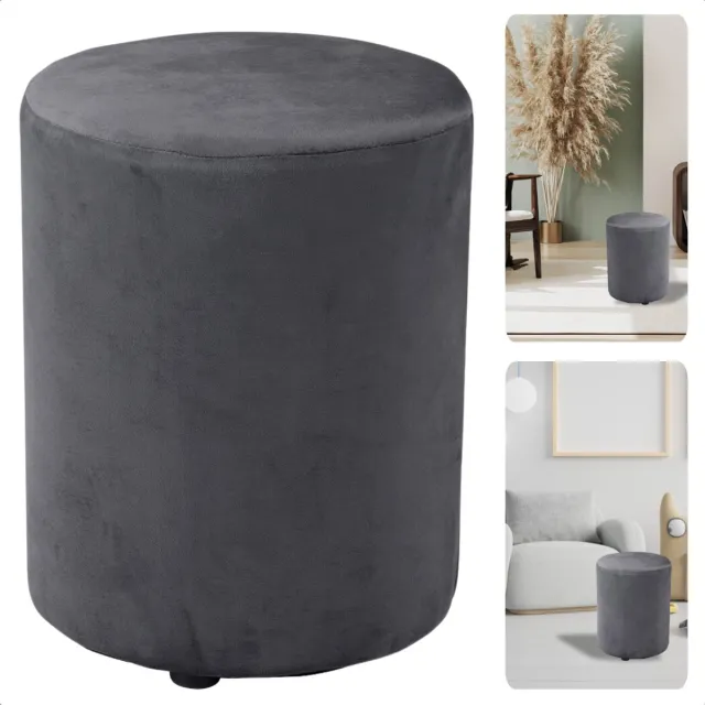Cheqo Poef Fluweel Grijs - Poefje - Bijzettafel - Voetenbankje - Stijlvolle Zitmeubel - Compact Design - Modern Interieur - Inclusief EBOOK