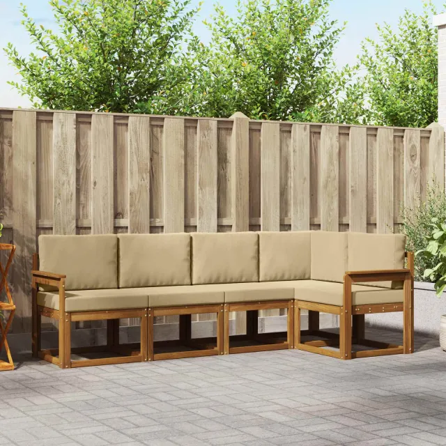 vidaXL Buiten bankenset 5 st 5-zits Natuurlijk en Beige