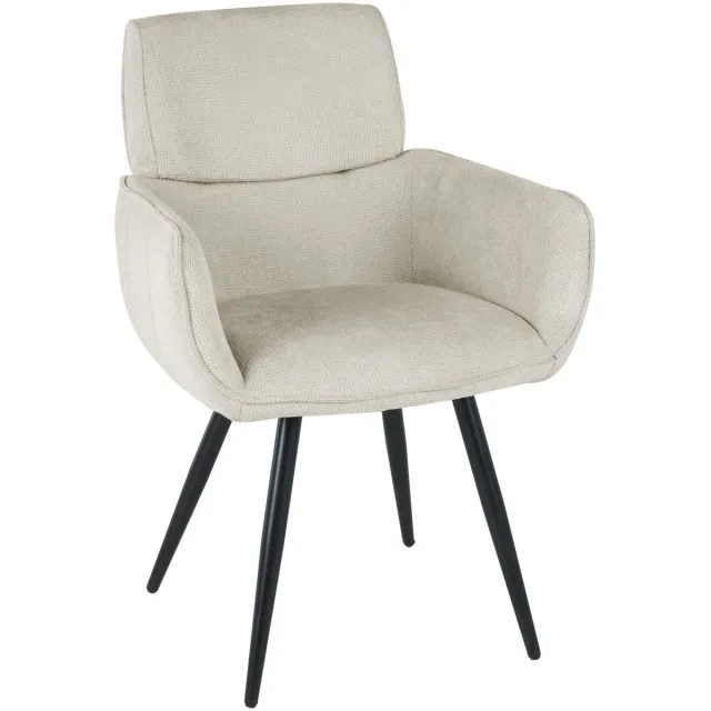 ExitoDesign VERBA - Eetkamerstoel - Beigekleurige Stof - Zwarte Metalen Poten - Ergonomische Armleuningen Beige;Zwart
